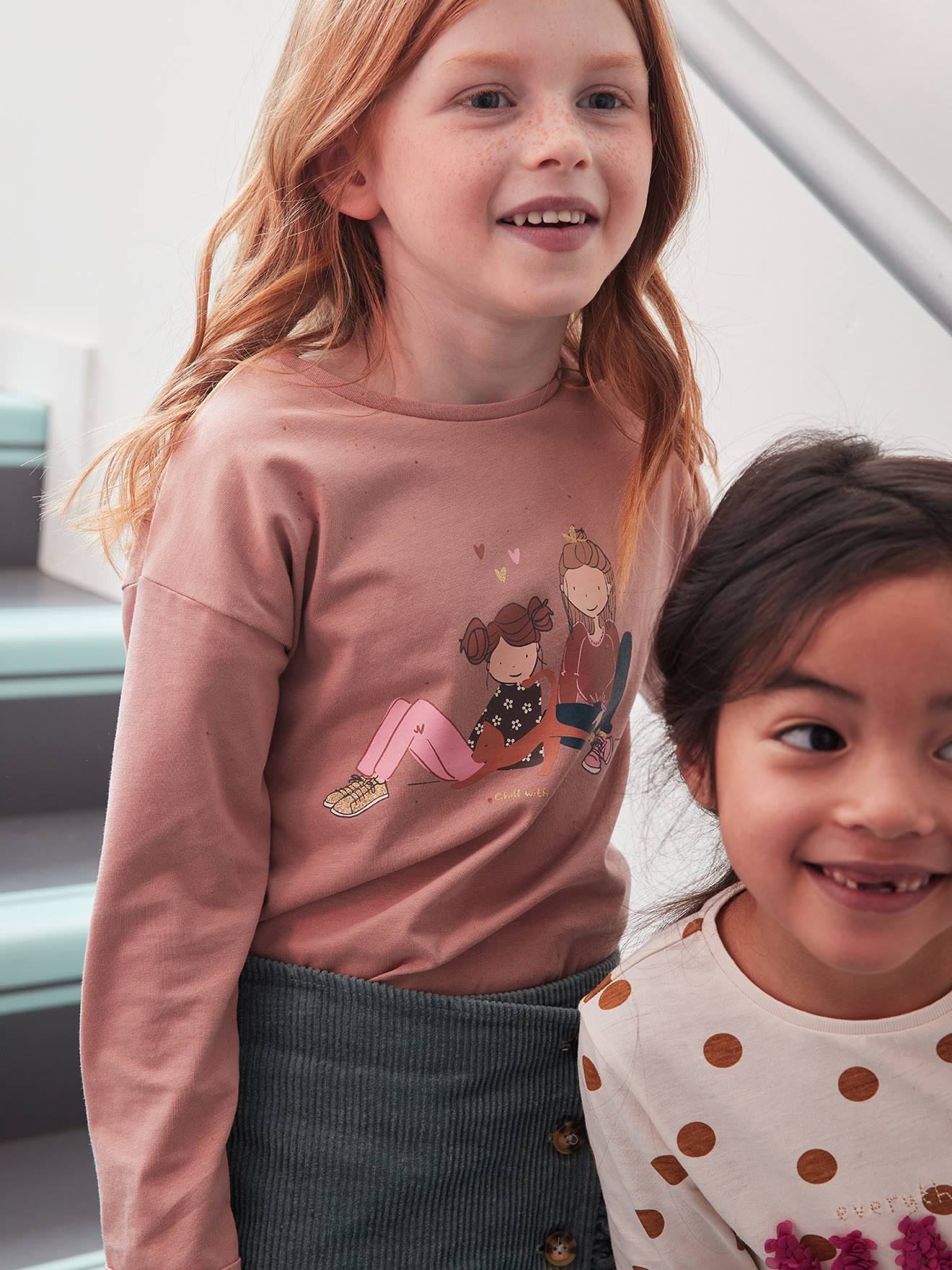 Tee-shirt Egérie détails fantaisie fille manches longues vieux rose