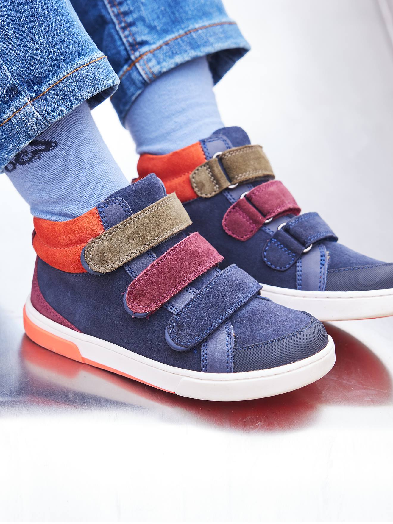 Baskets montantes cuir enfant collection maternelle marine