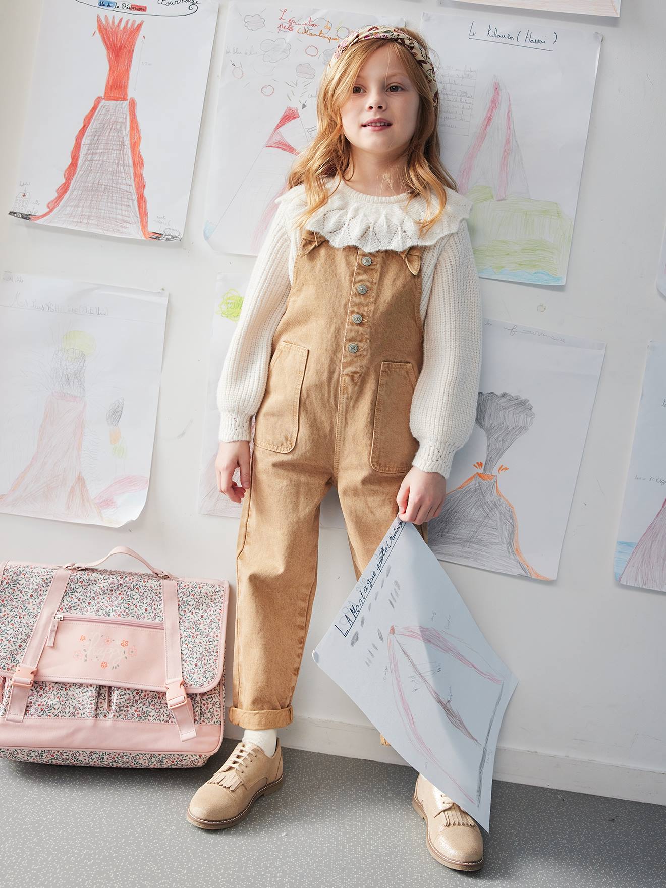 Salopette style charpentier fille taupe