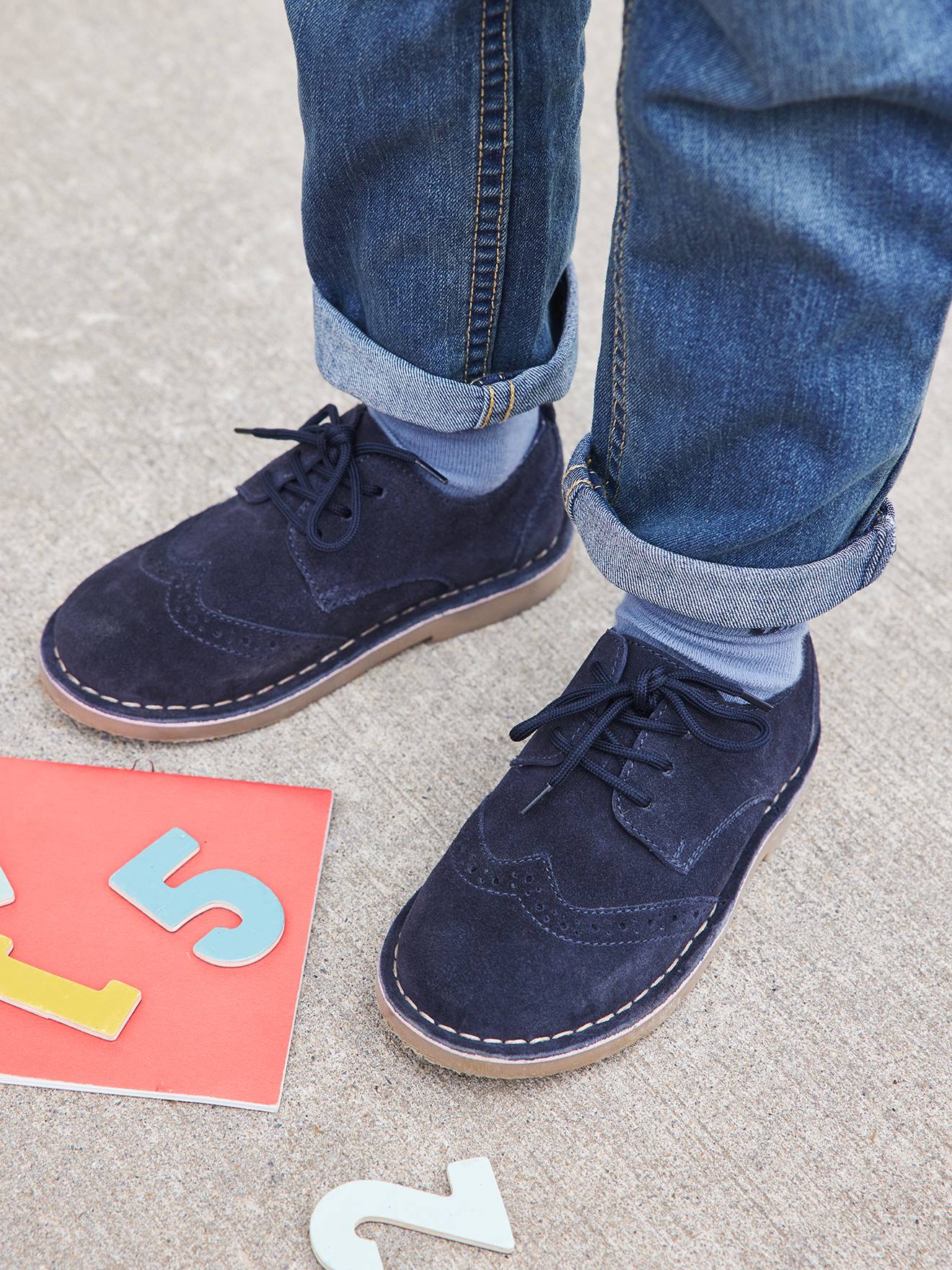 Derbies lacées en cuir enfant marine