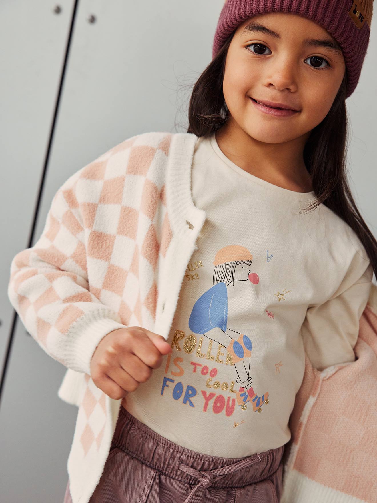 Tee-shirt Egérie détails fantaisie fille manches longues beige poudré