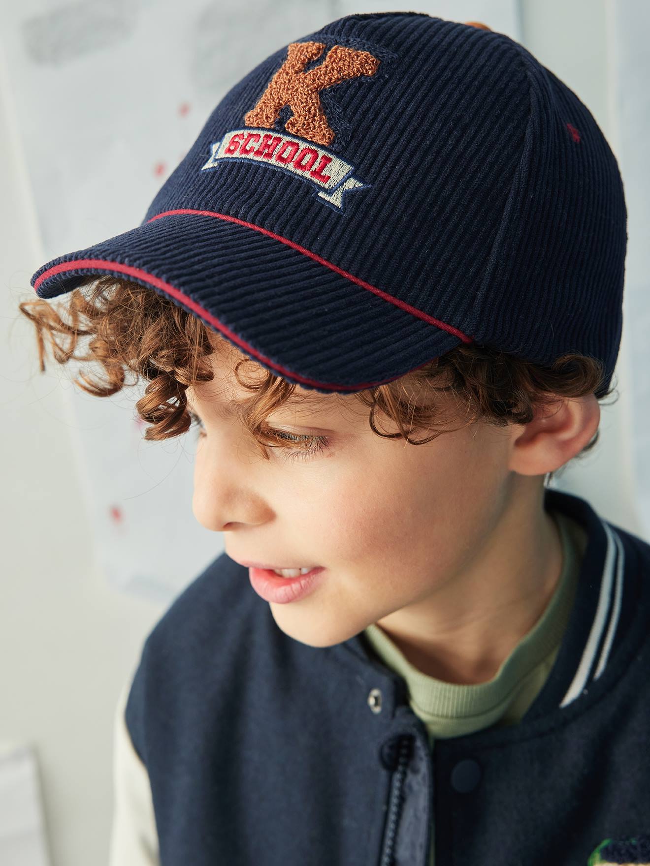 Casquette chaude en velours garçon marine