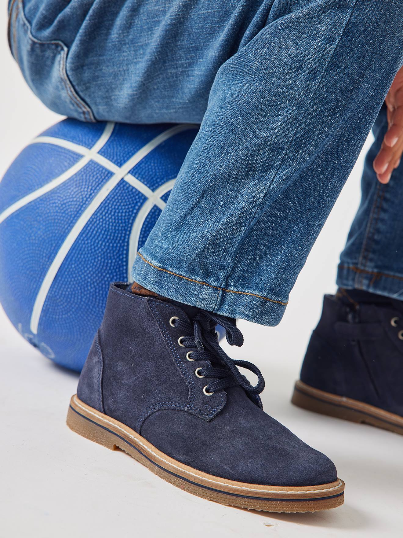 Boots lacées et zippées en cuir enfant collection maternelle marine