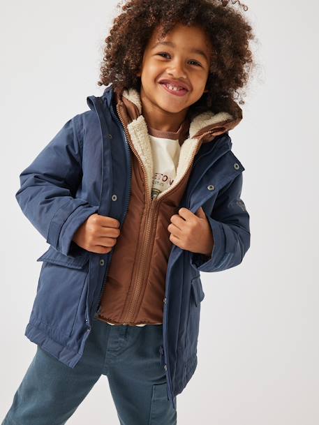 Parka garçon 3 en 1 blouson amovible kaki+lichen+Marine grisé+noix de pécan 42 - vertbaudet enfant 