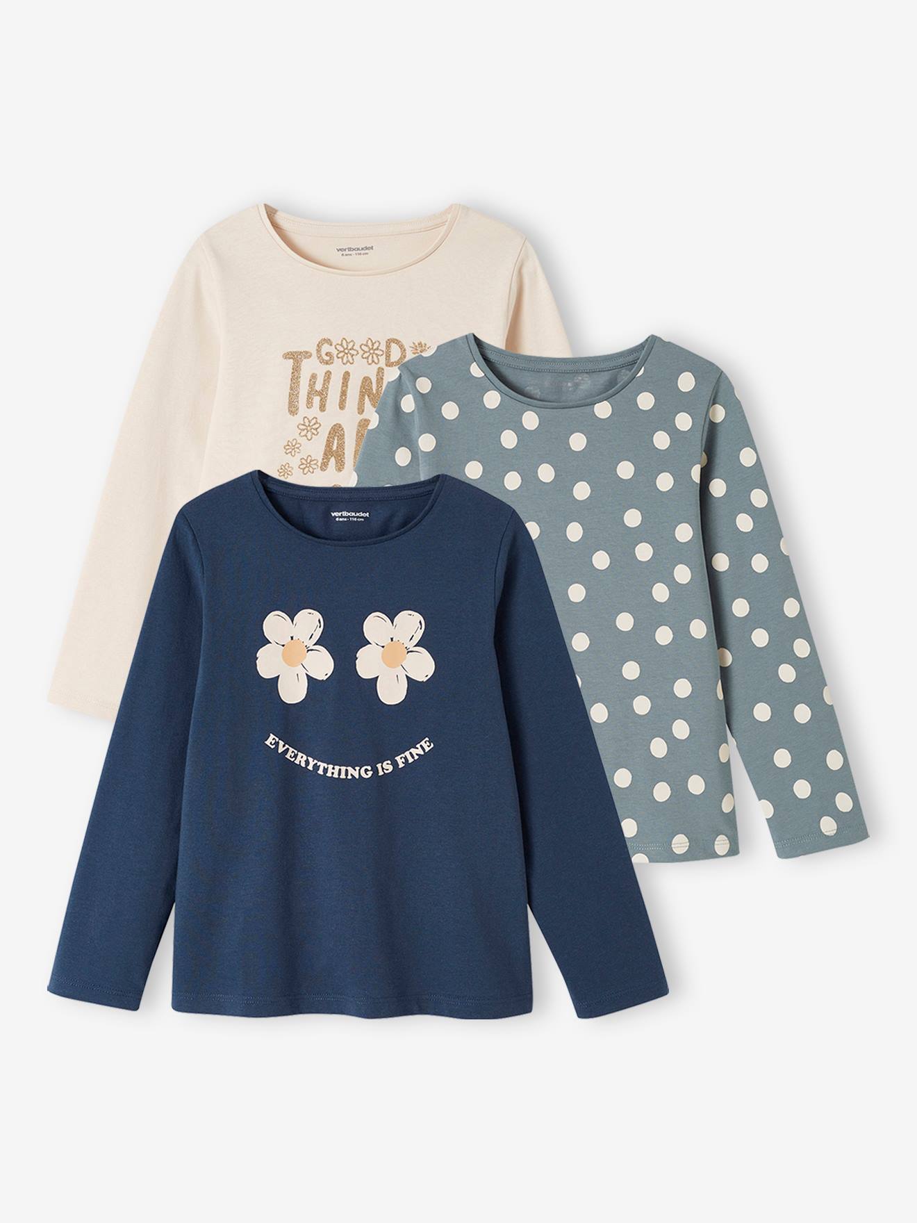 Lot de 3 t-shirts fille manches longues marine