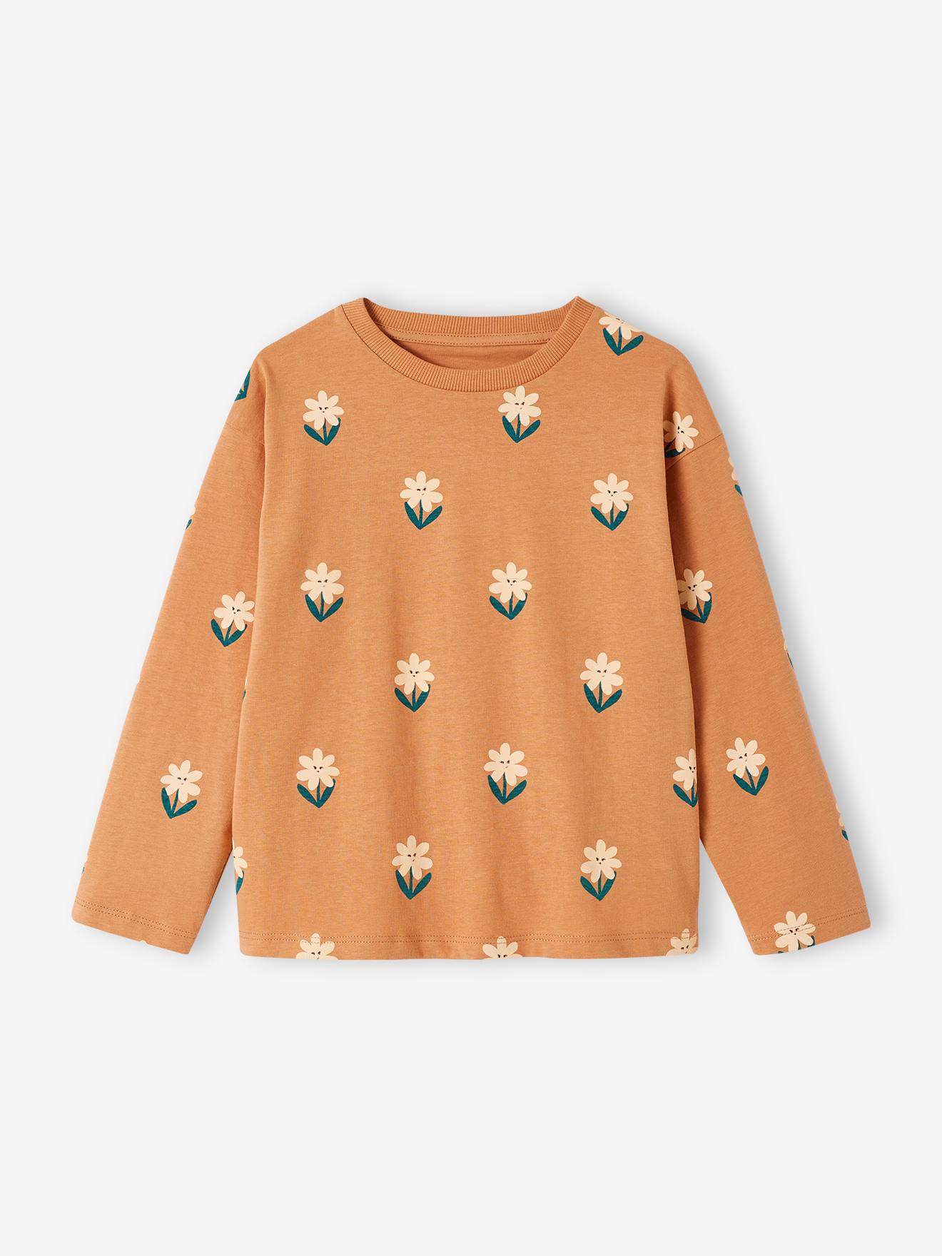 Tee-shirt fille manches longues noisette