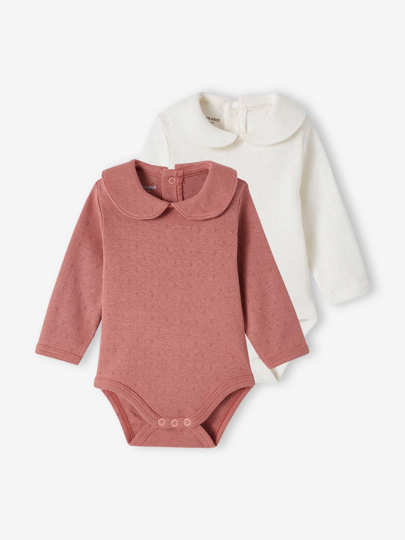 Lot de 2 bodies manches longues bébé en maille pointelle vieux rose