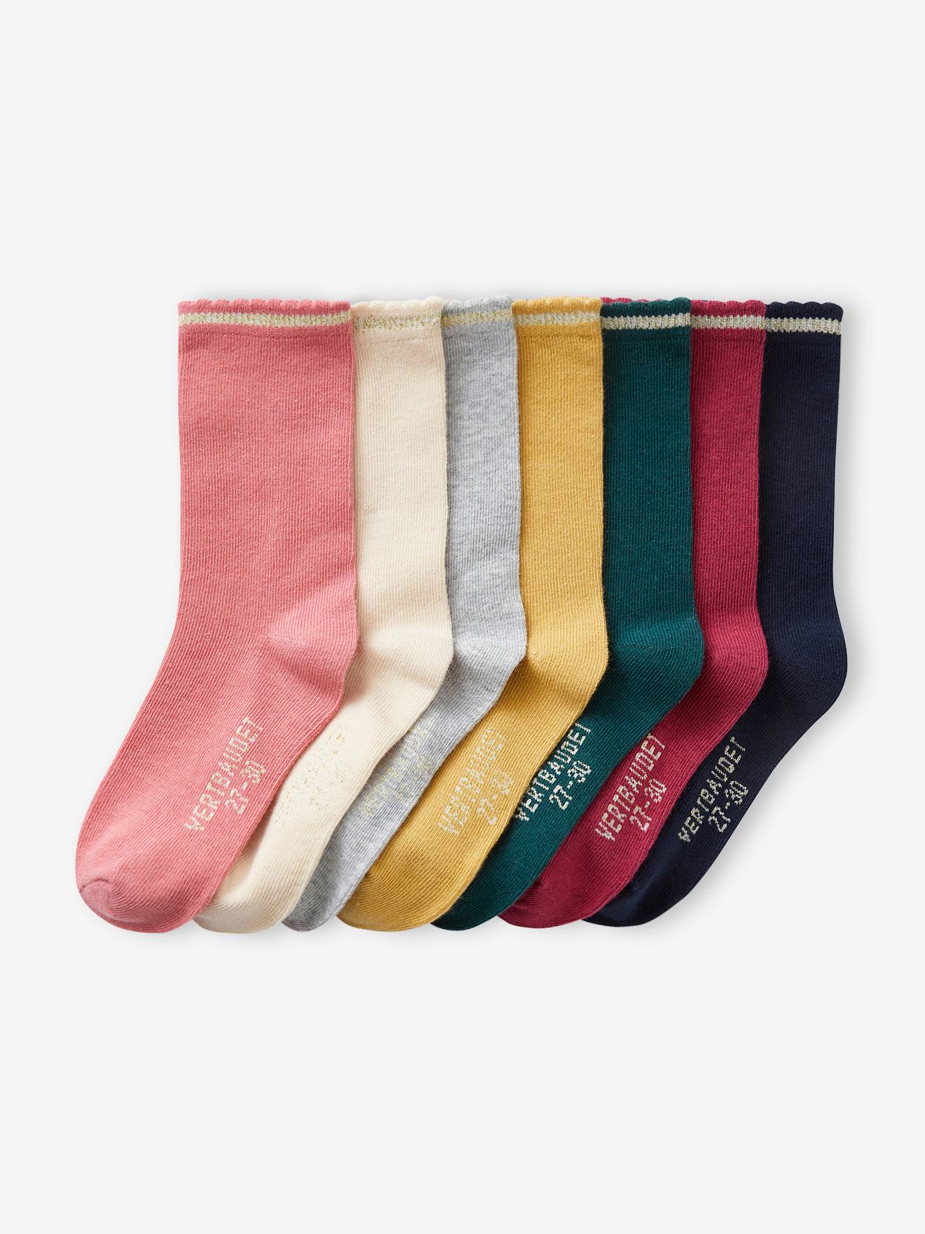 Lot de 7 paires de mi-chaussettes fille lurex BASICS rose