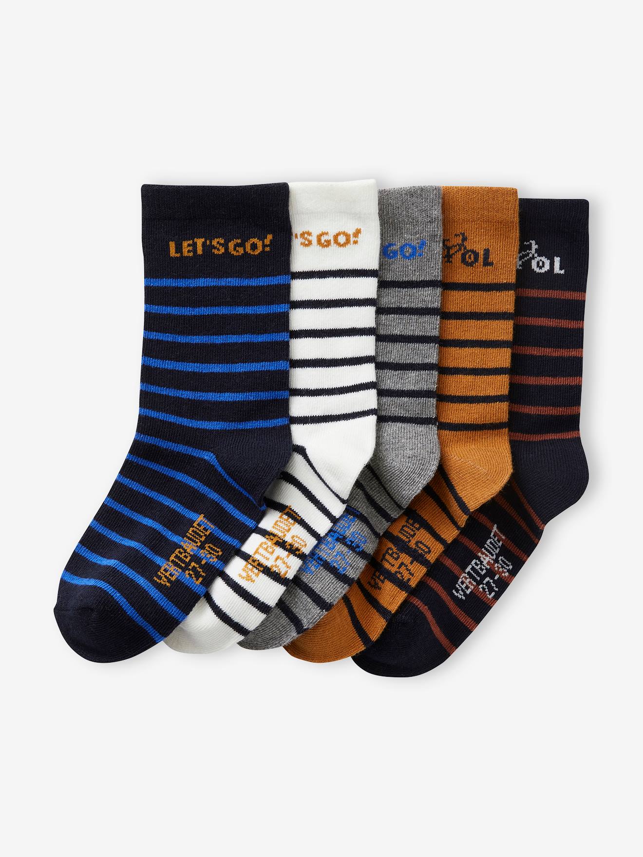 Lot de 5 paires de chaussettes rayées garçon bleu nuit