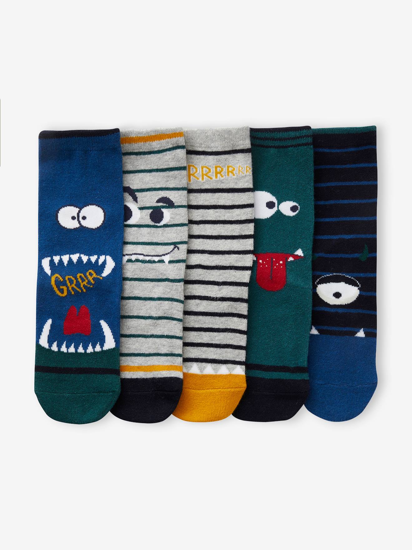 Lot de 5 paires de chaussettes monstres garçon bleu