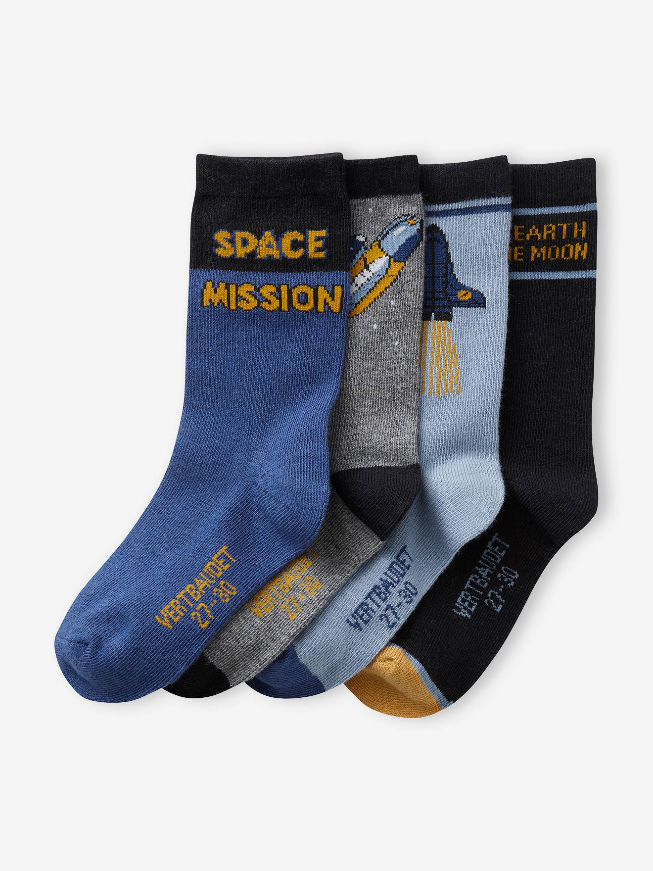 Lot de 4 paires de chaussettes espace garçon bleu