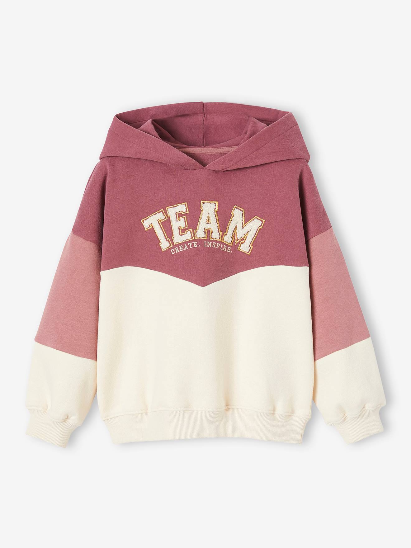 Sweat à capuche effet colorblock sport fille écru