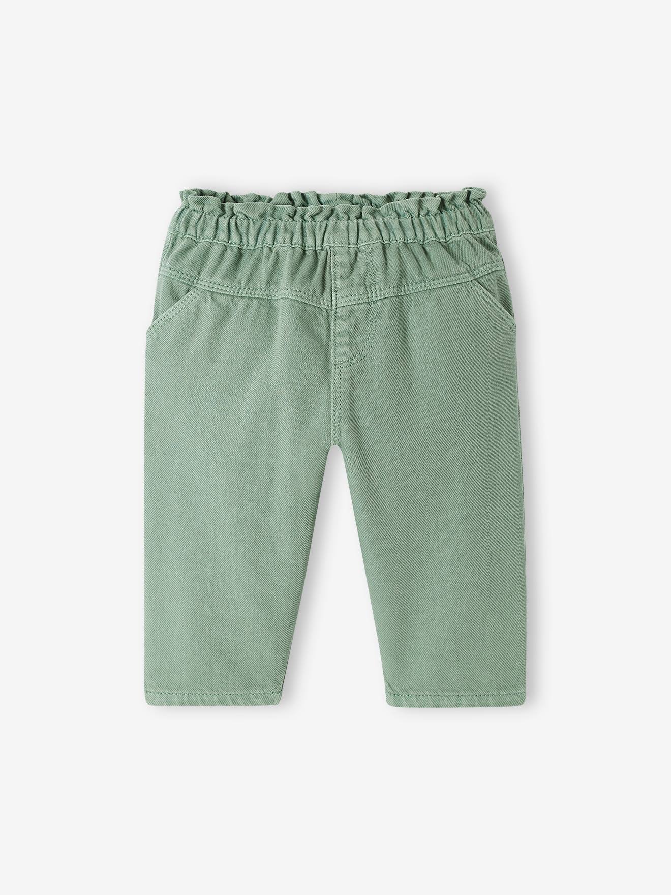 Pantalon en twill bébé taille élastiquée vert