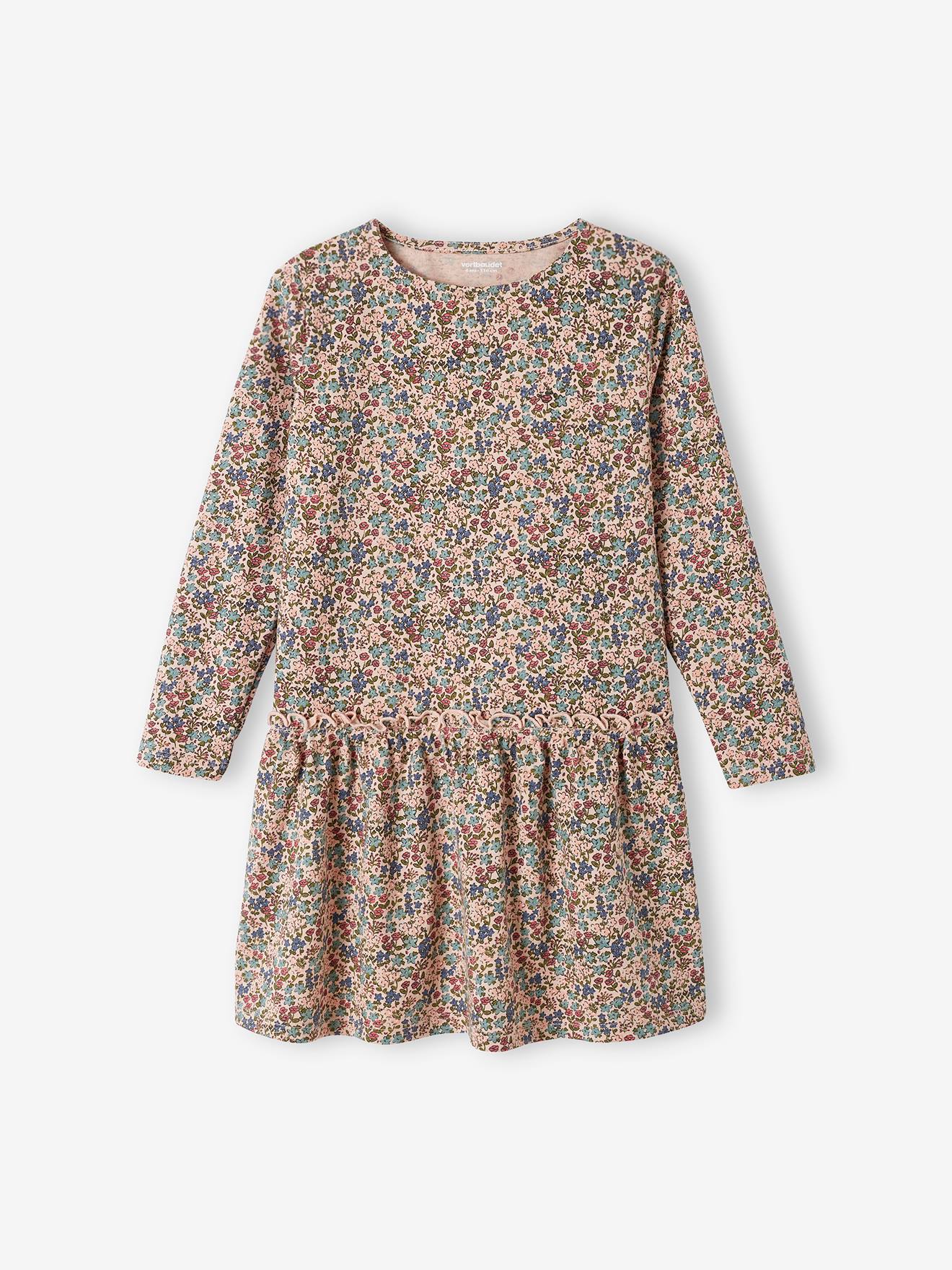 Robe Basics imprimée fille manches longues rose poudré