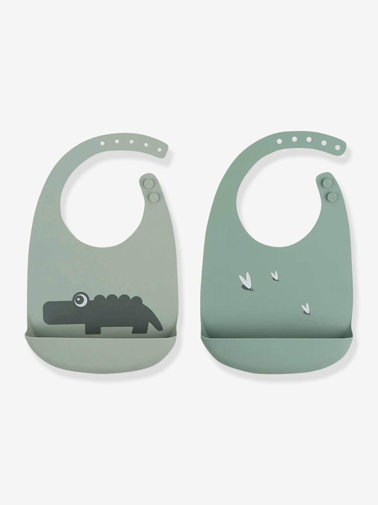 Lot de 2 bavoirs silicone Croco DONE BY DEER vert