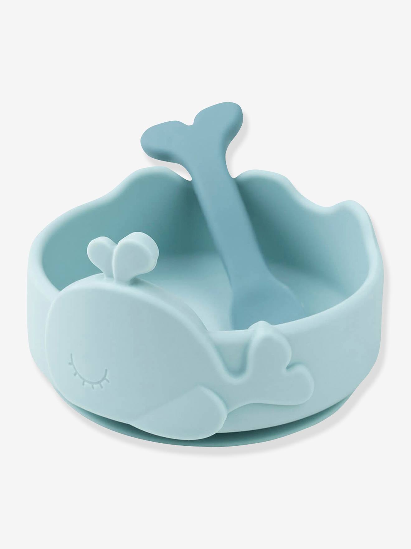 Bol ventouse et cuillère silicone Wally bleu