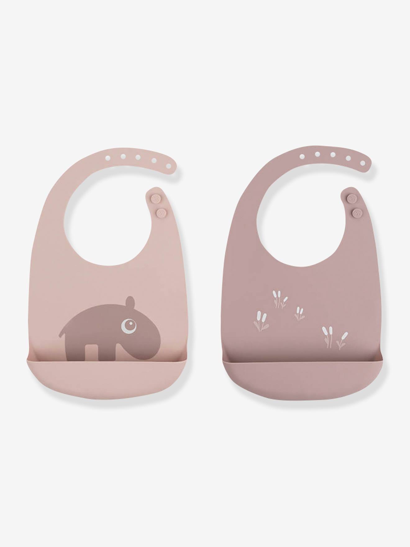 Lot de 2 bavoirs silicone Croco DONE BY DEER rose