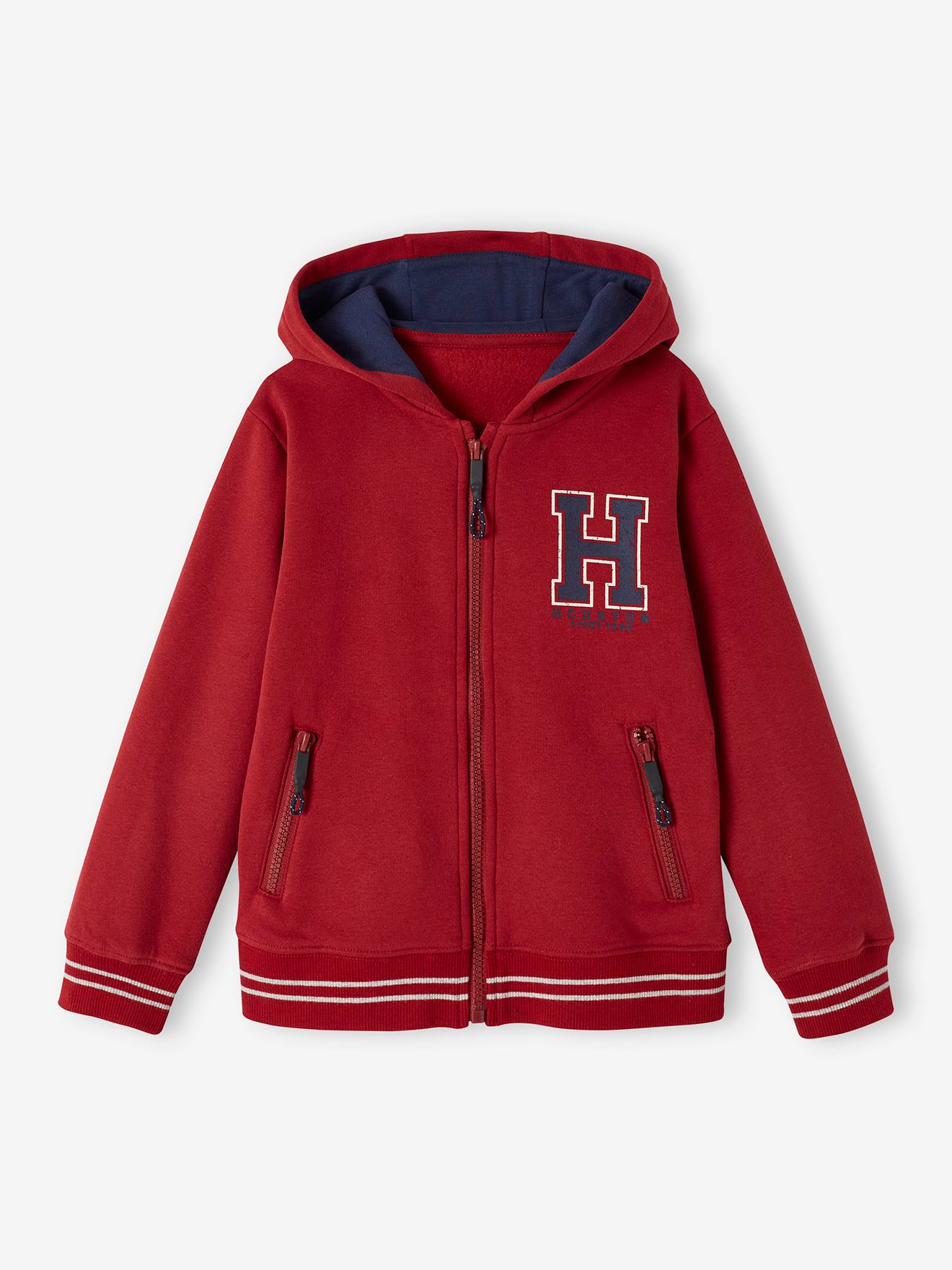 Sweat zippé à capuche sport garçon. rouge