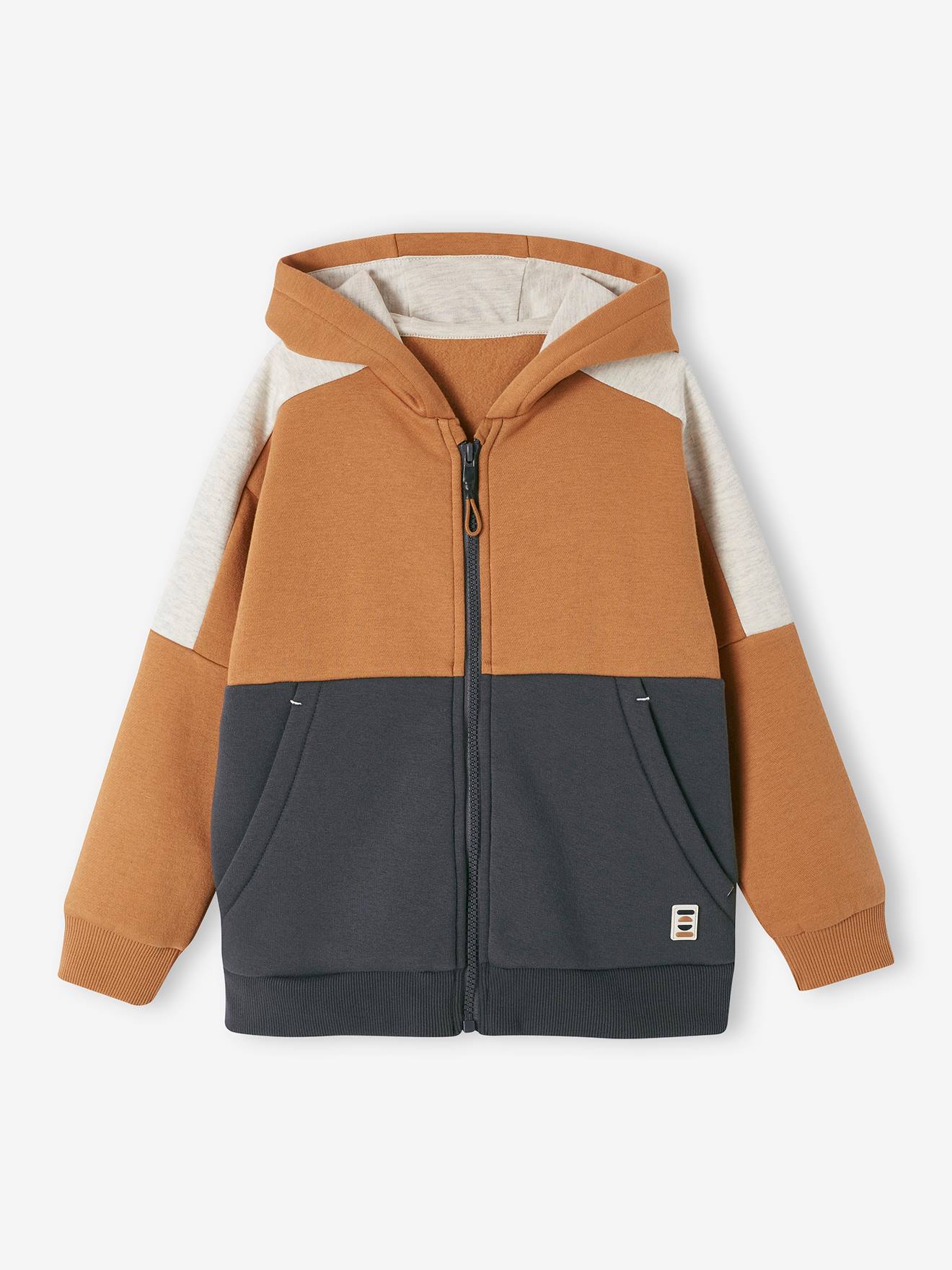 Sweat zippé à capuche effet colorblock sport garçon ocre
