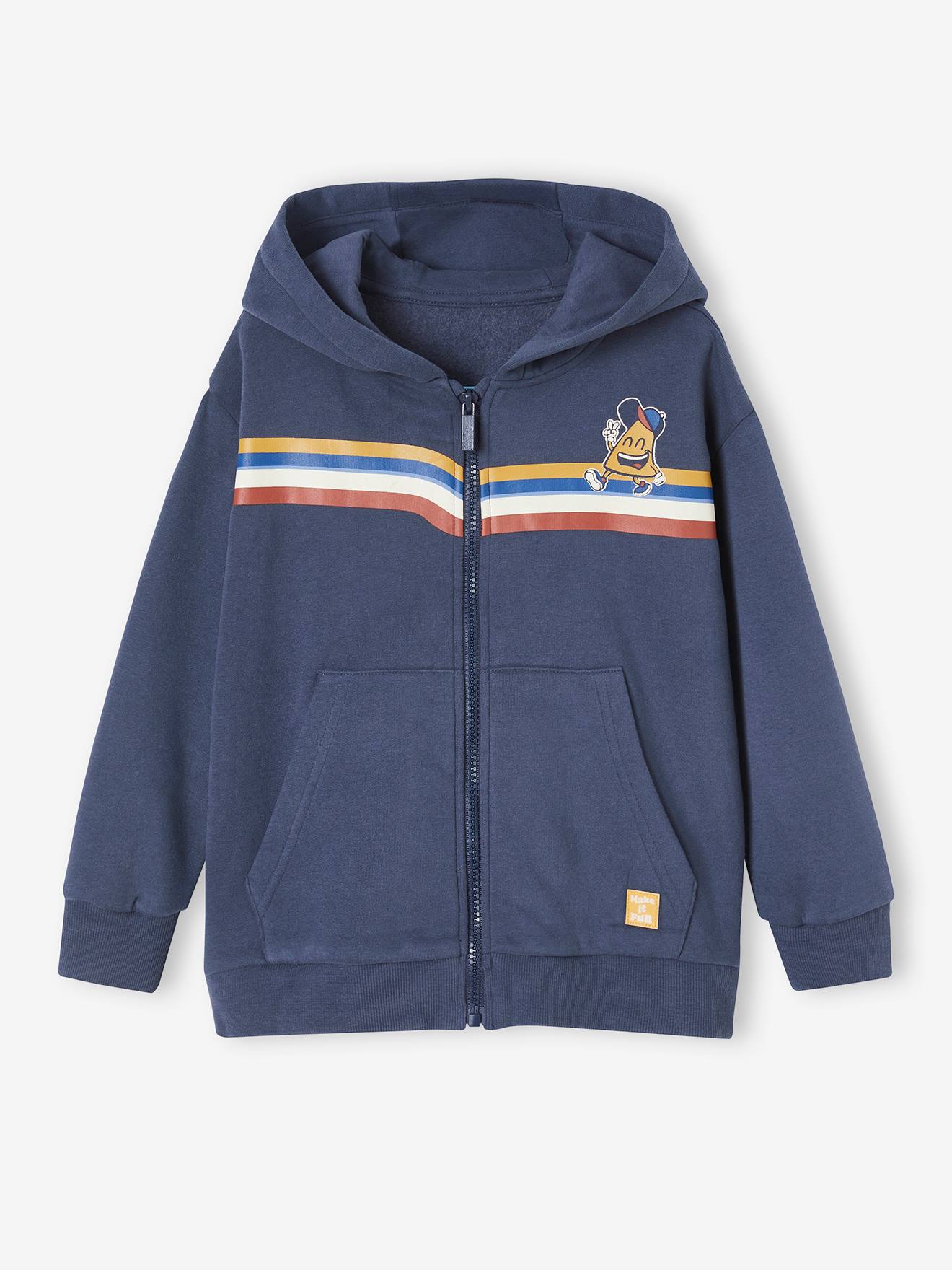 Sweat à capuche zippé animé de rayures garçon bleu nuit
