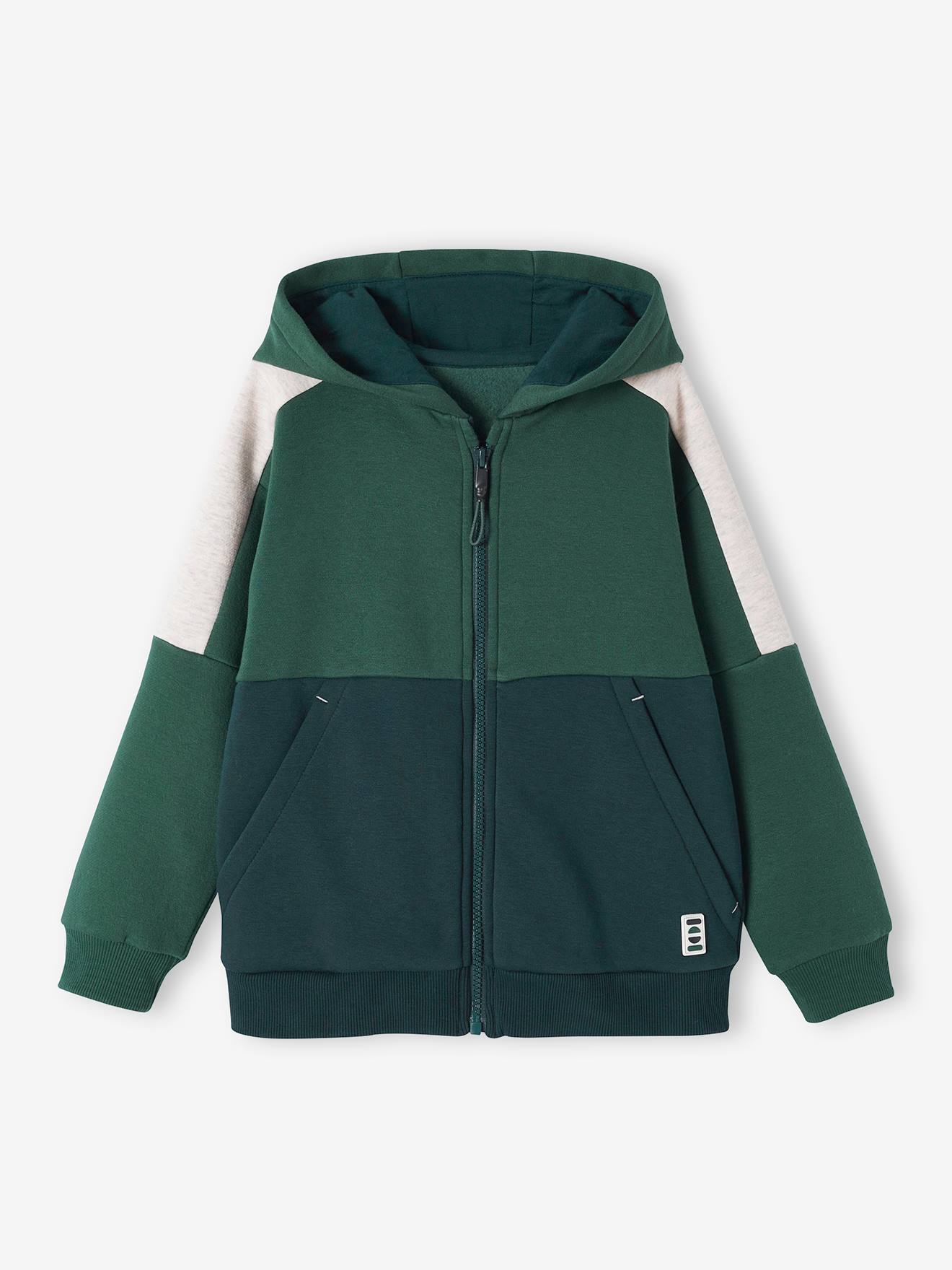 Sweat zippé à capuche effet colorblock sport garçon vert sapin