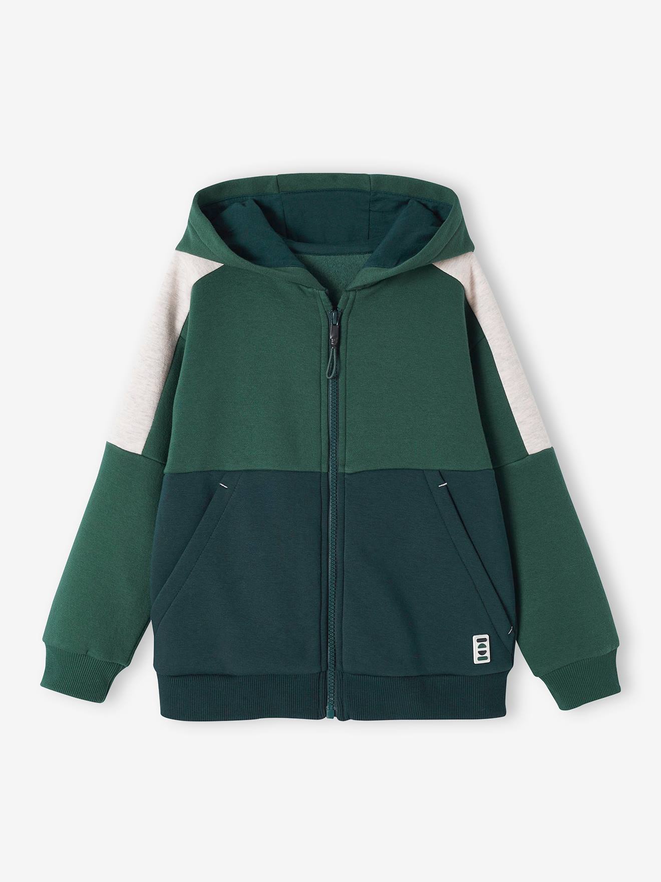 sweat zippé à capuche effet colorblock sport garçon vert sapin