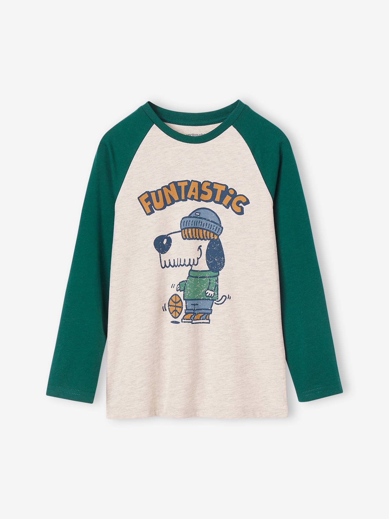T-shirt motif graphique garçon manches raglan vert sapin