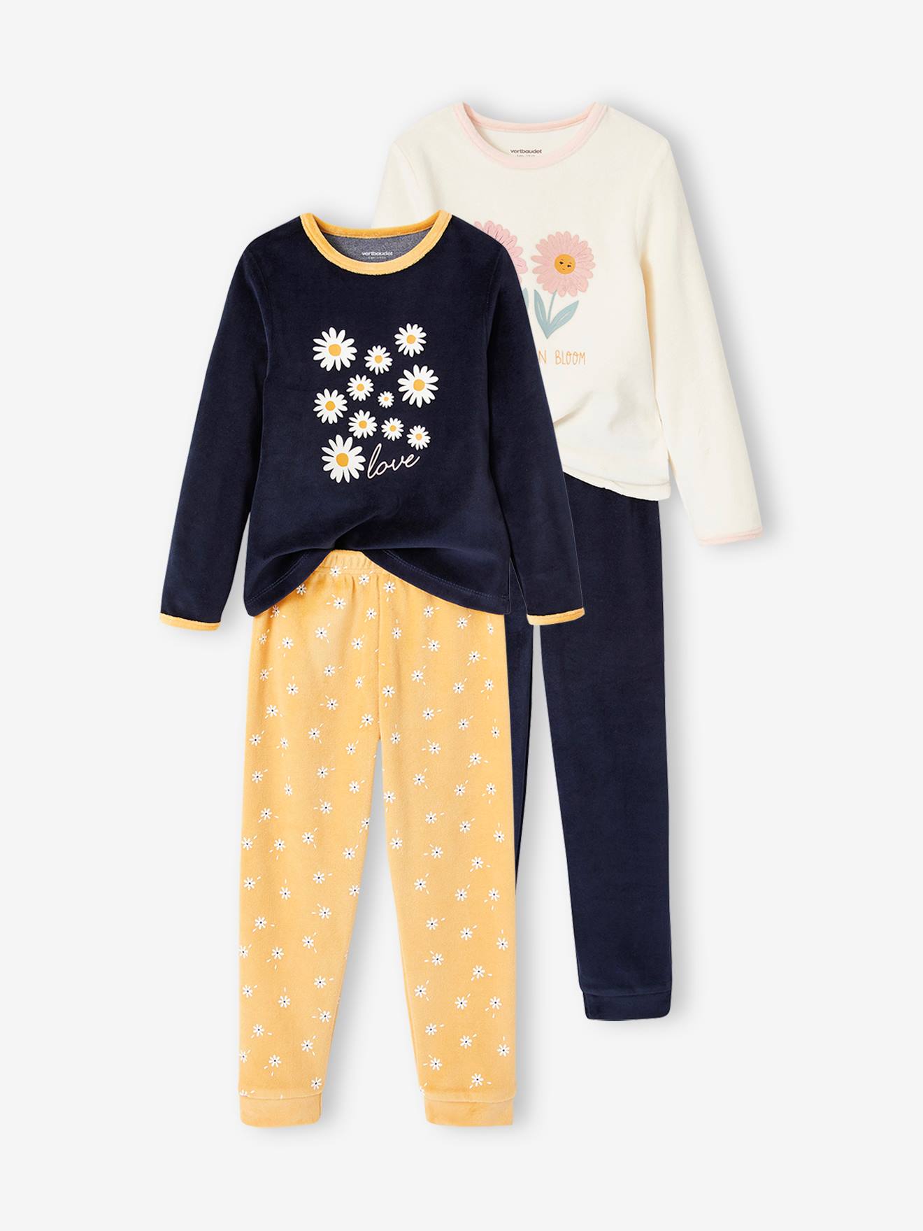 Lot de 2 pyjamas velours marguerites fille ocre
