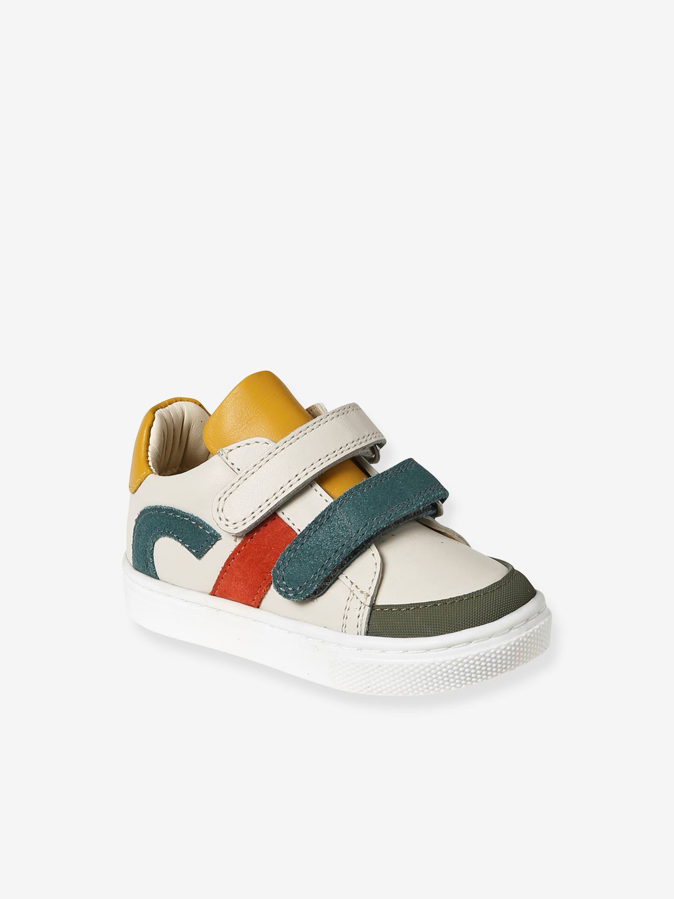 Baskets en cuir scratchées bébé écru