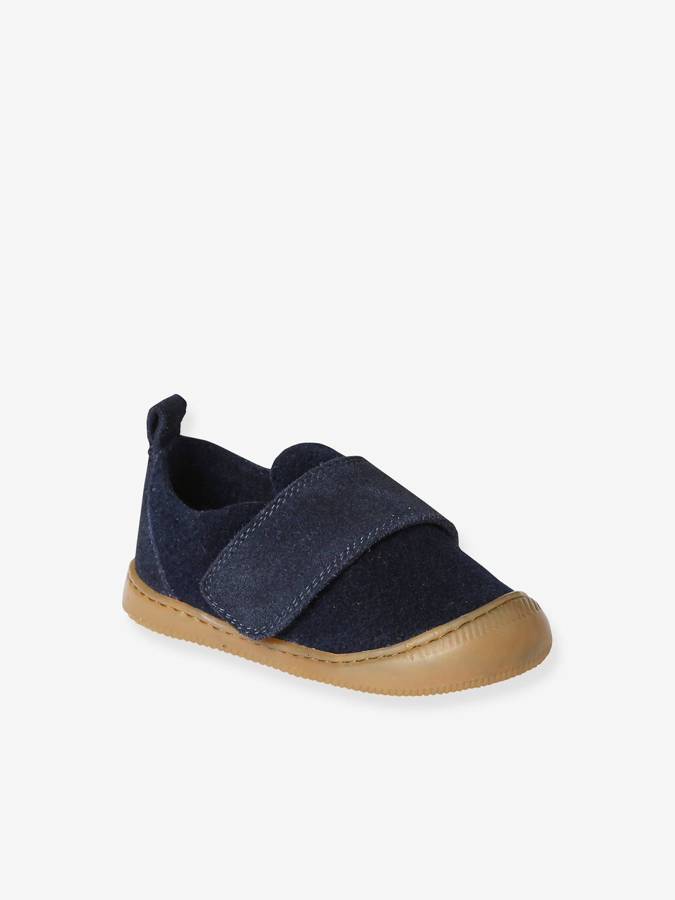 Chaussons scratchés bébé en feutre marine