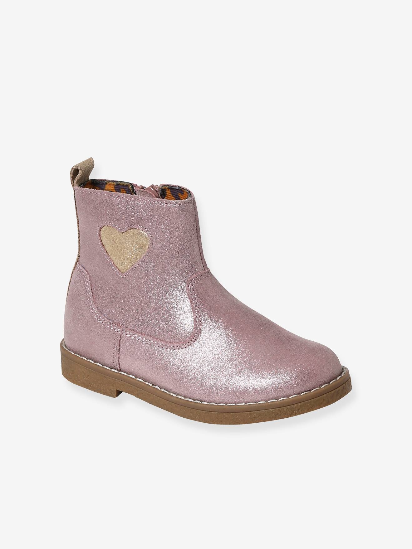 Boots coeur en cuir fille collection maternelle rose