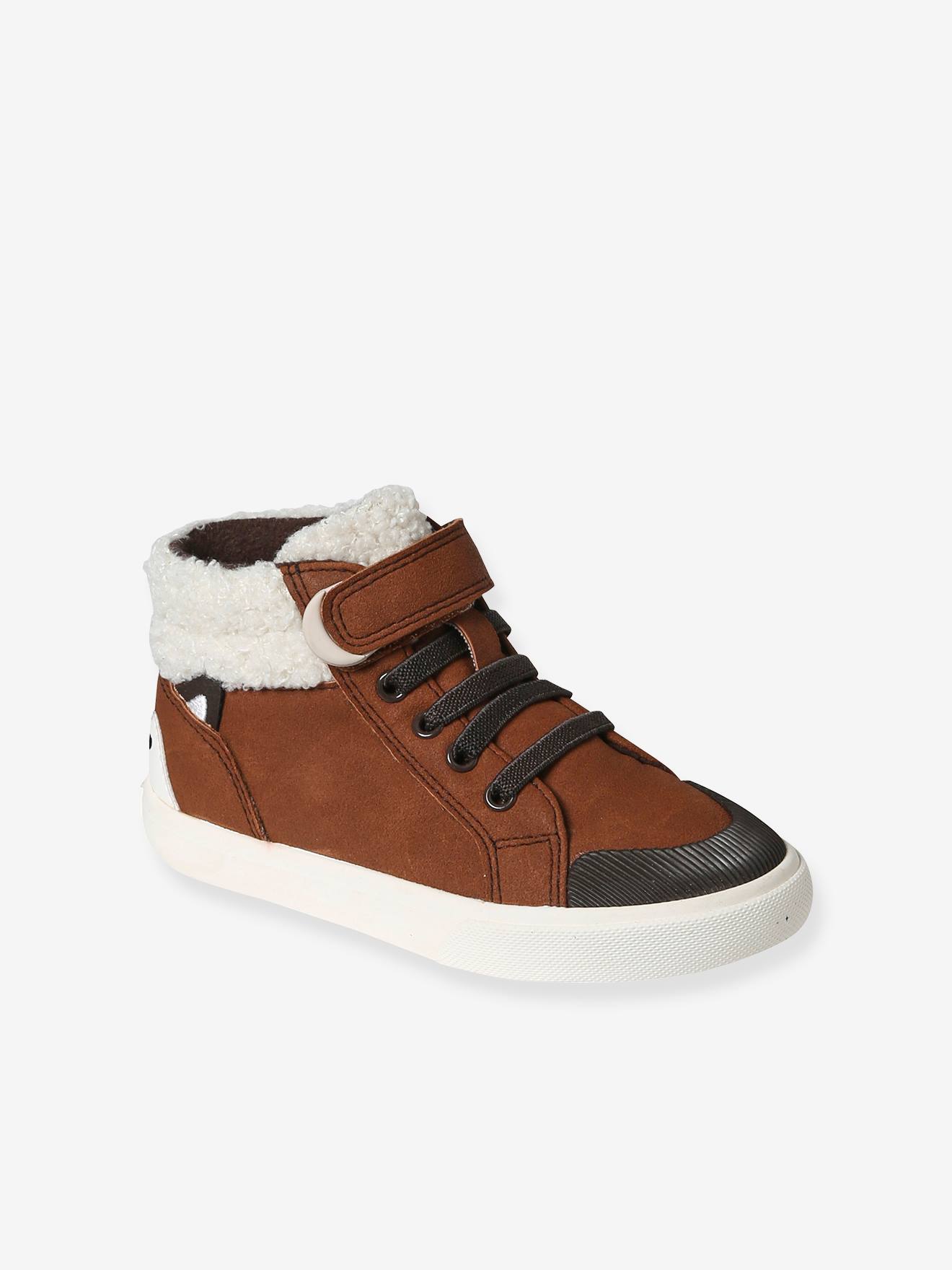Baskets enfant garon synthtique scratchs et lacets lastiqus marron 26 €