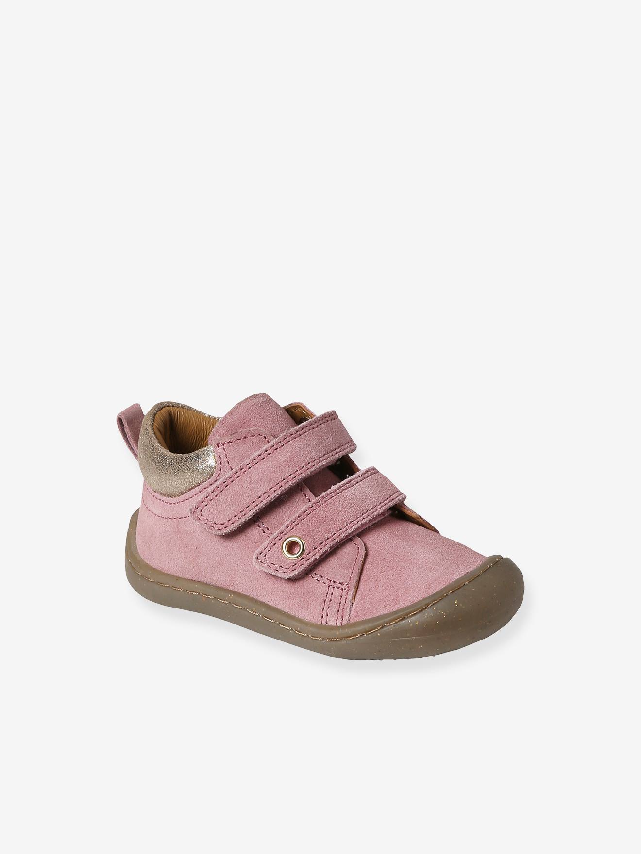 Chaussures premiers pas bébé scratchs rose