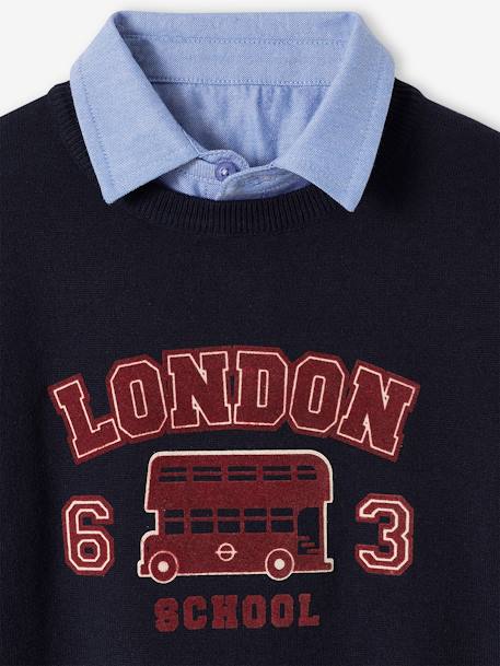 Pull col chemise en chambray London garçon encre 3 - vertbaudet enfant 