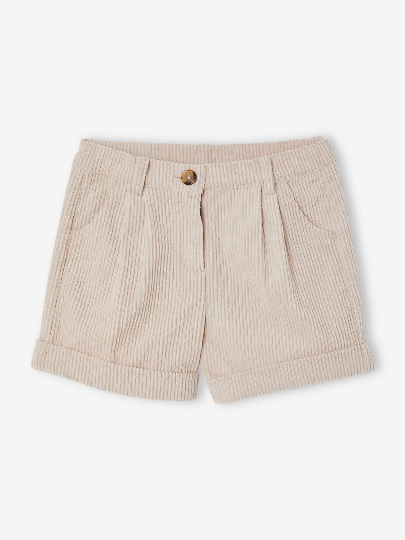 Short en velours côtelé fille beige poudré