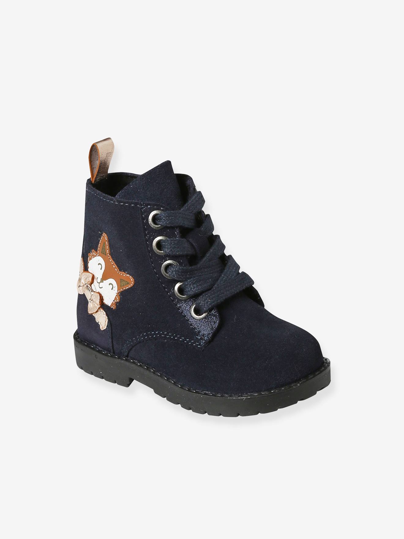 Boots lacées et zippées en cuir bébé marine