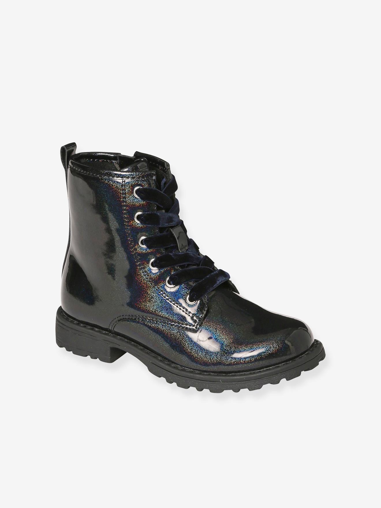 Boots vernies lacées et zippées fille noir