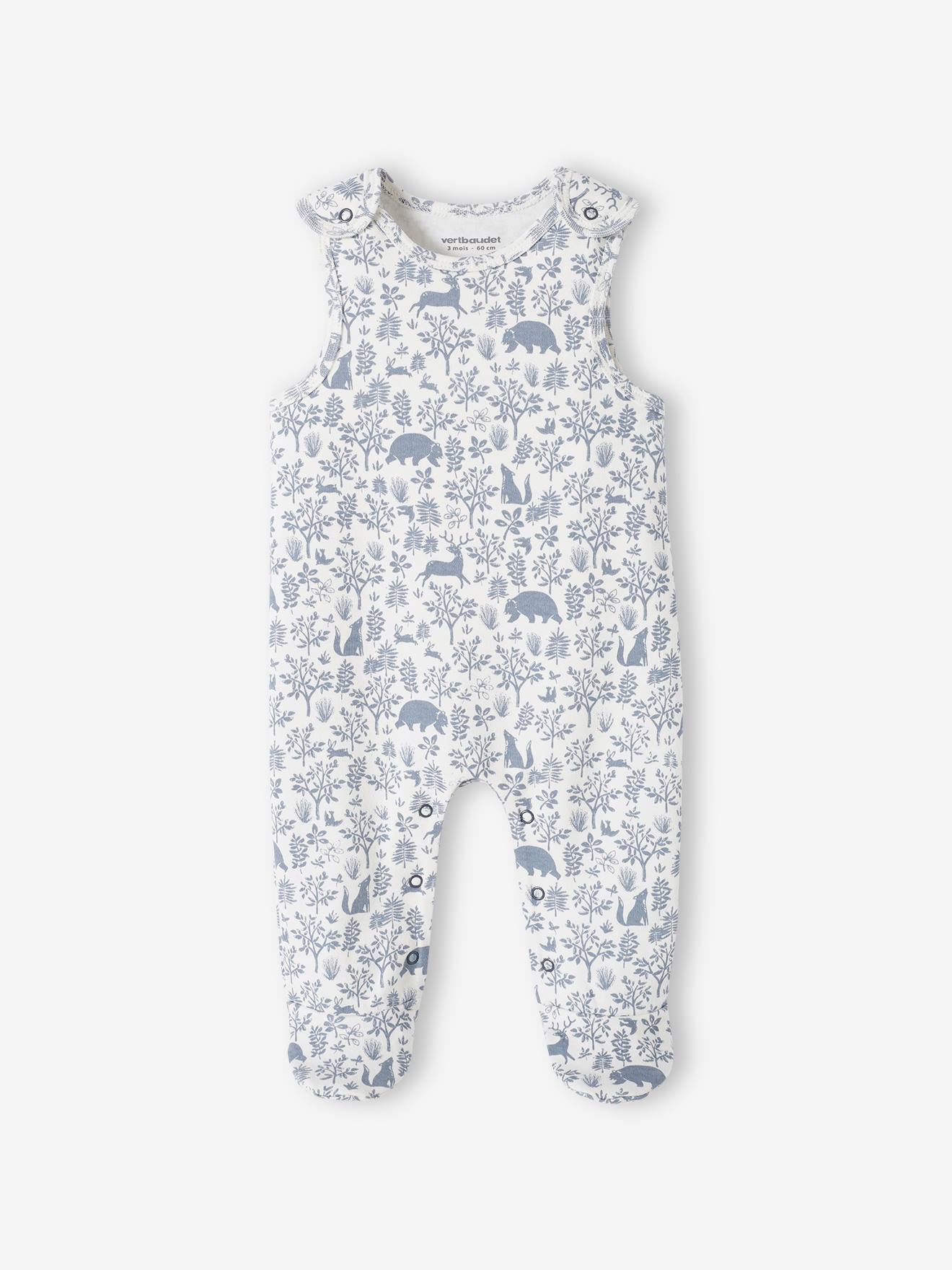 Ensemble naissance 3 pièces : combinaison + body + doudou en coton bio bleu jean (Vertbaudet) - Image 1