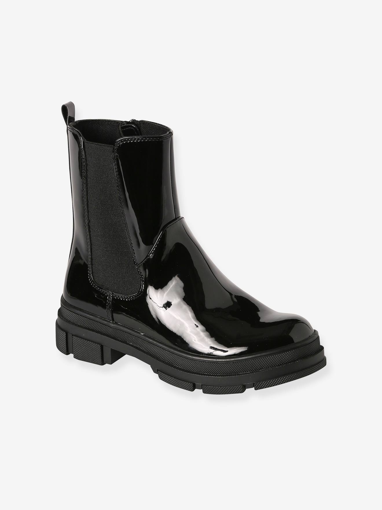 Boots vernies zippées et élastiquées junior noir