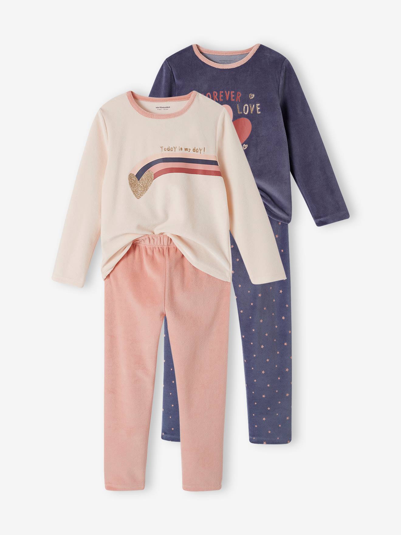 Lot de 2 pyjamas fille velours forever love vieux rose 36 €