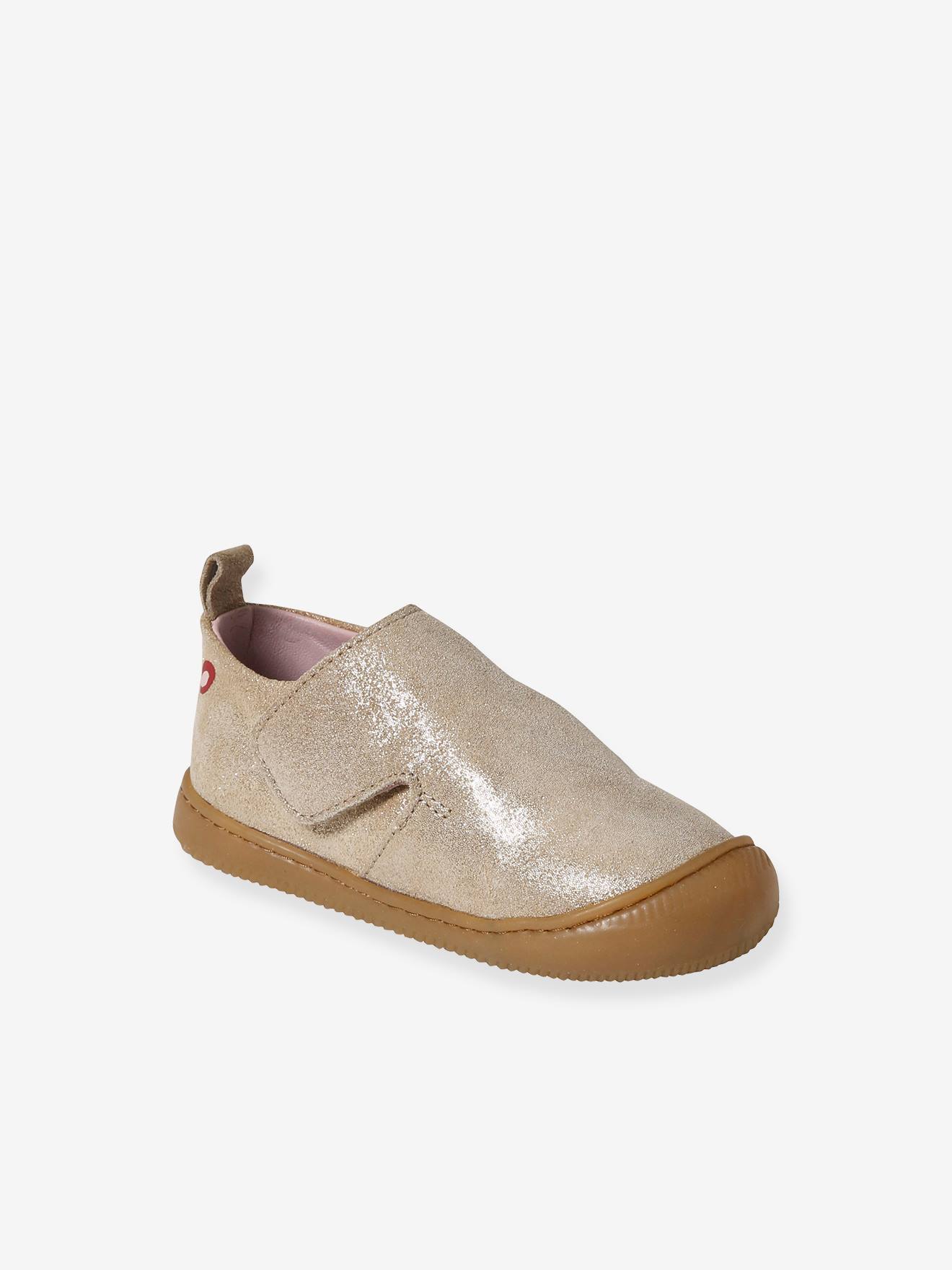 Chaussons à scratchs cuir souple bébé or