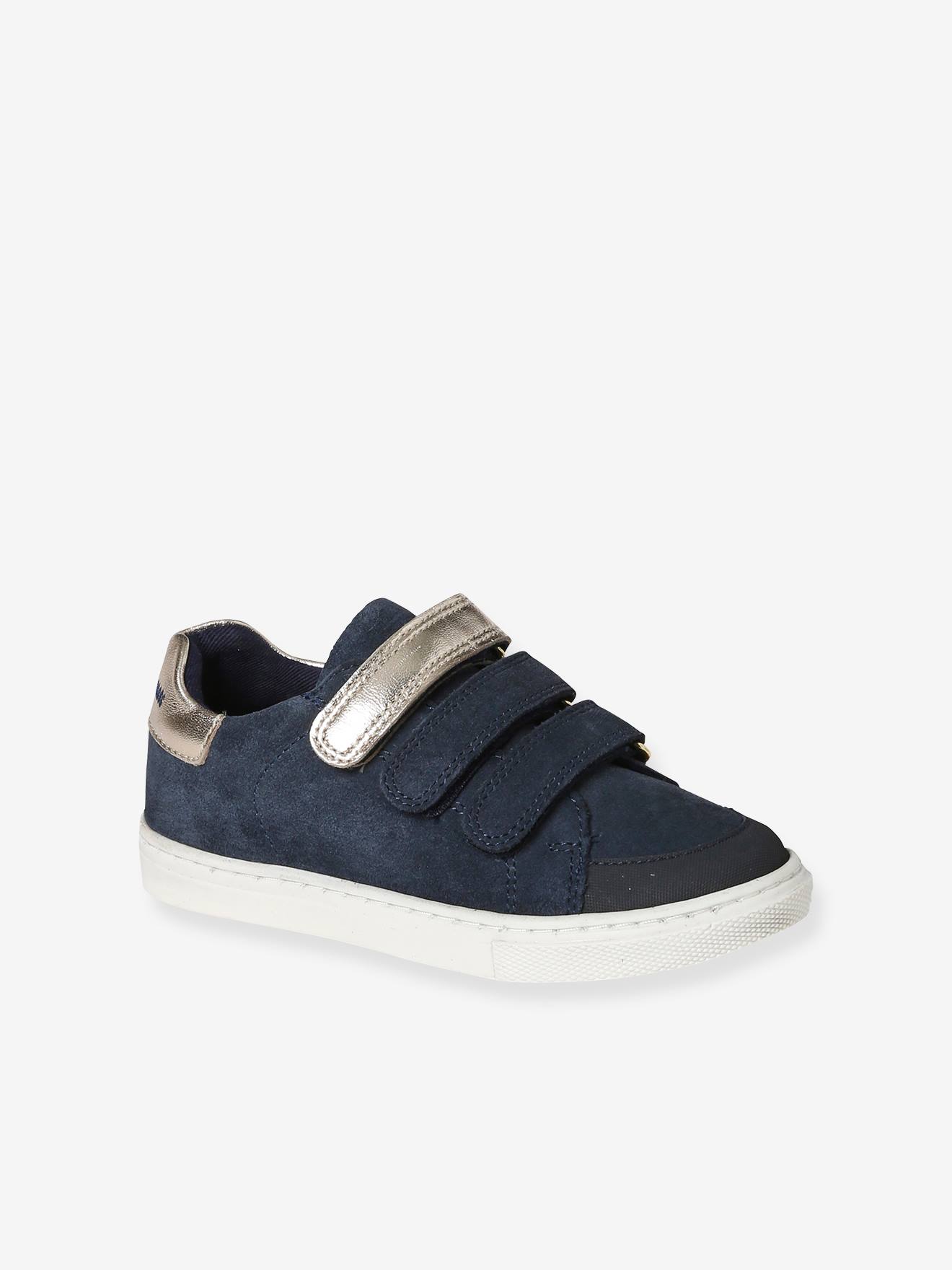 Baskets scratchées en cuir fille marine