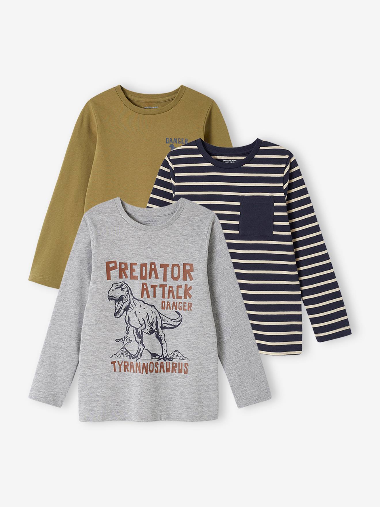 Lot de 3 T-shirts Basics garçon manches longues gris chiné