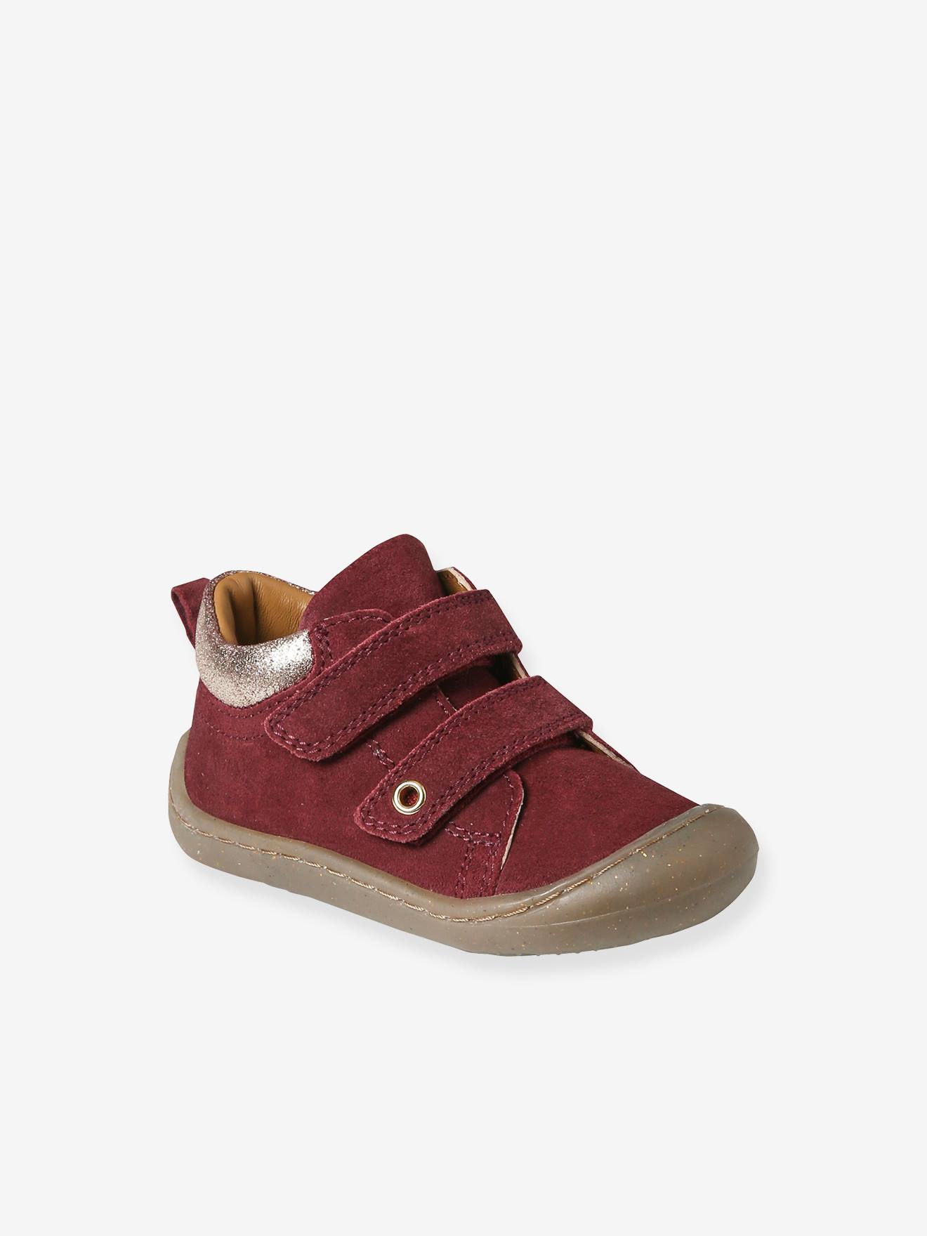 Bottillons scratchés cuir souple bébé premiers pas bordeaux