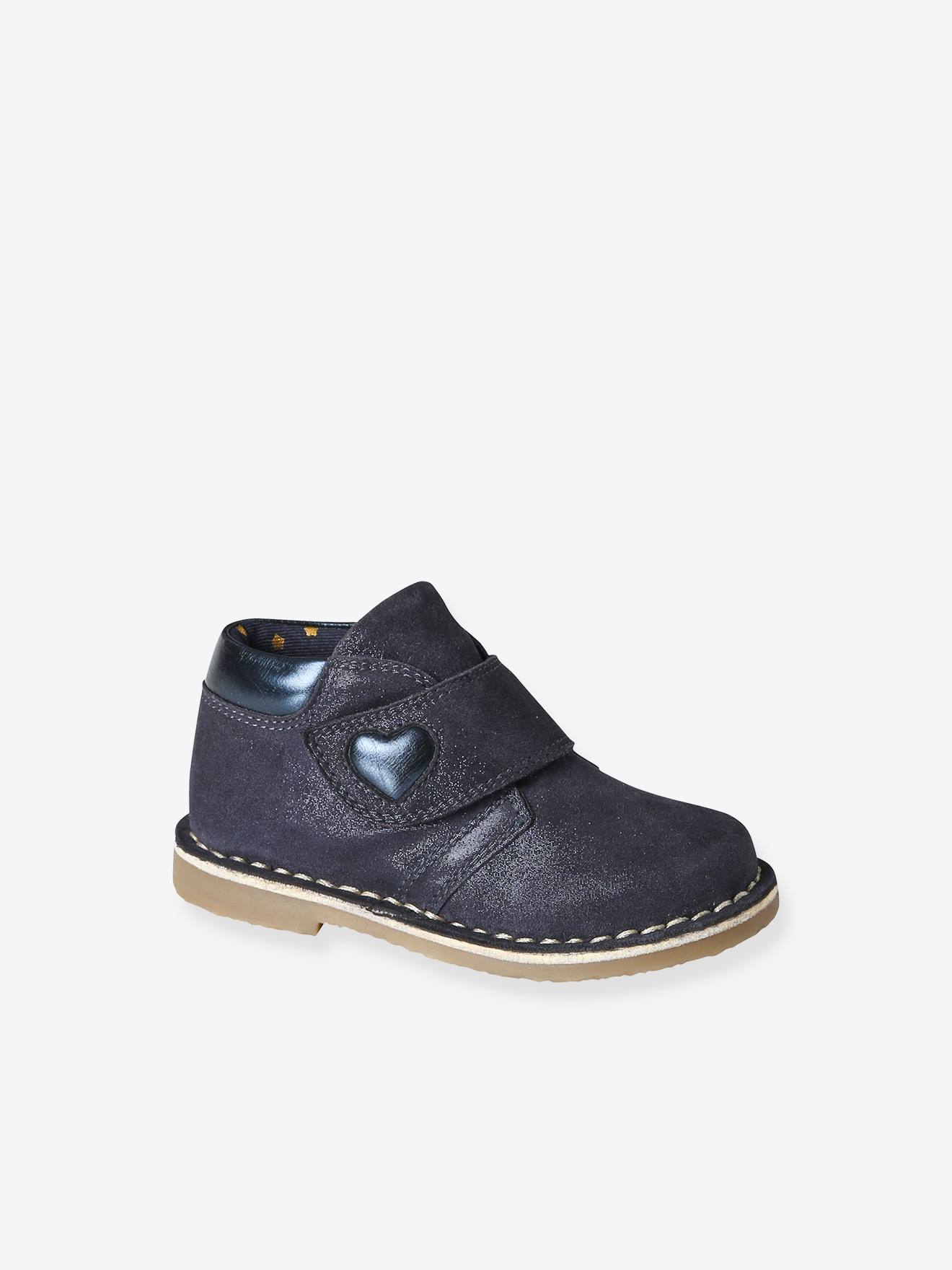 Boots scratchées en cuir irisé bébé marine