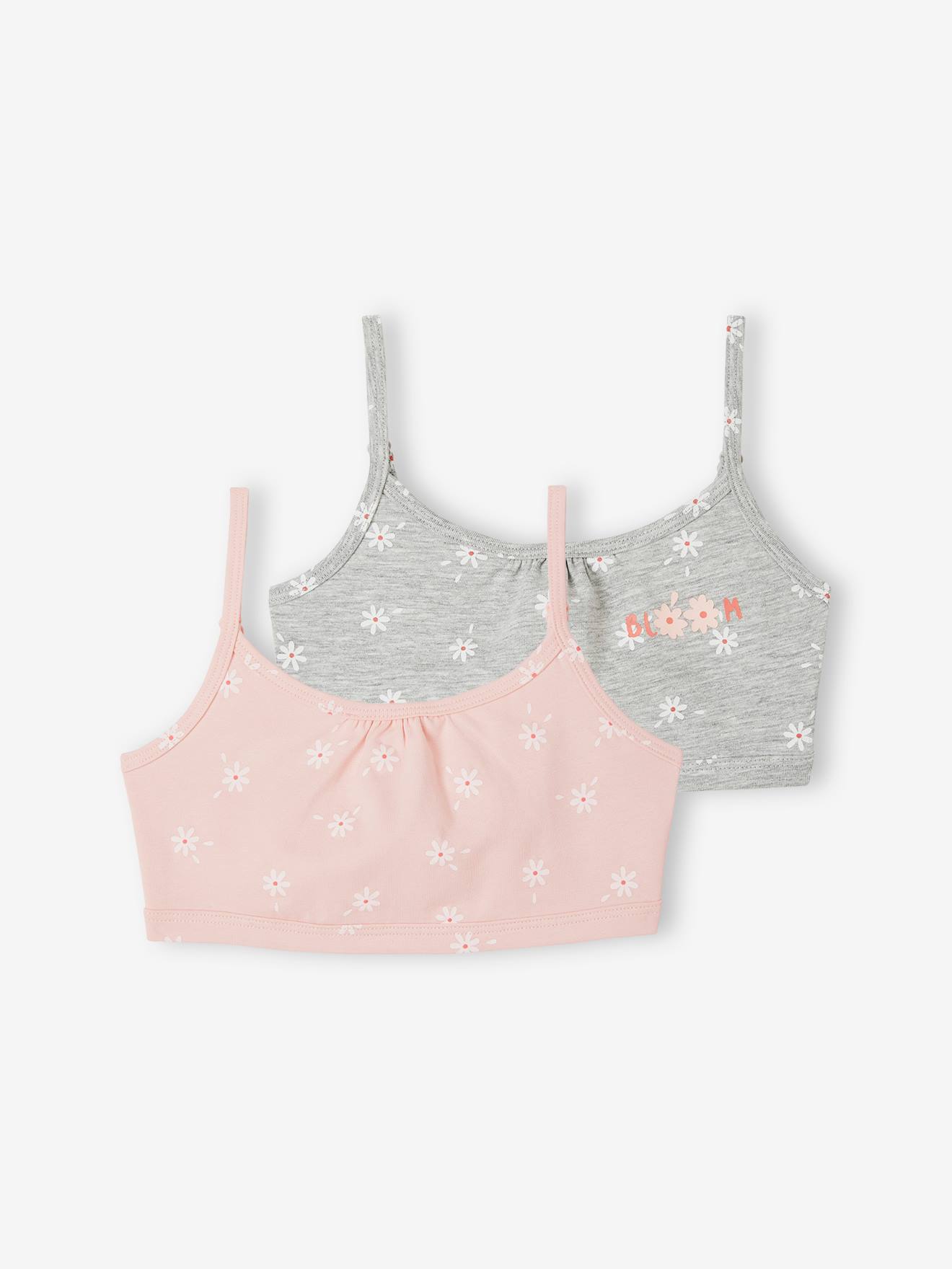 Lot de 2 brassières marguerites fille gris chiné