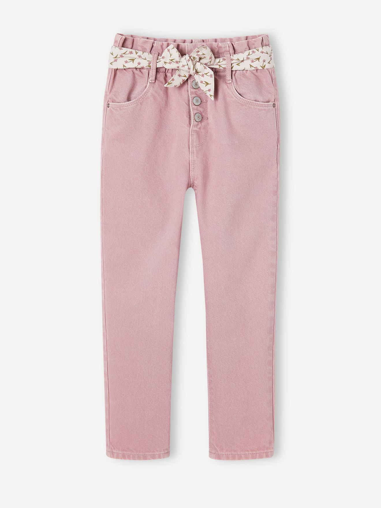 Pantalon paperbag et sa ceinture foulard fille mauve