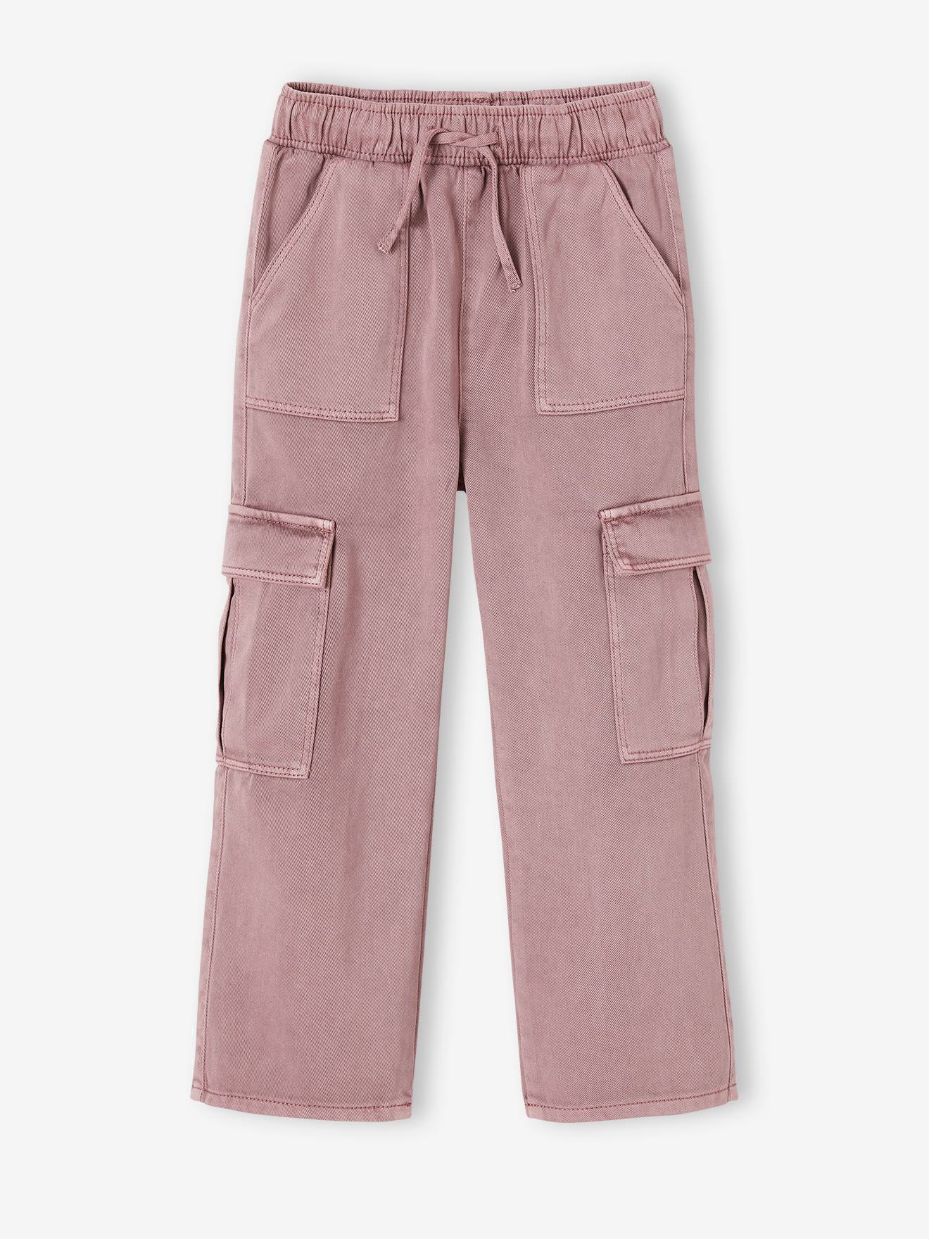 Pantalon fille cargo facile à enfiler mauve