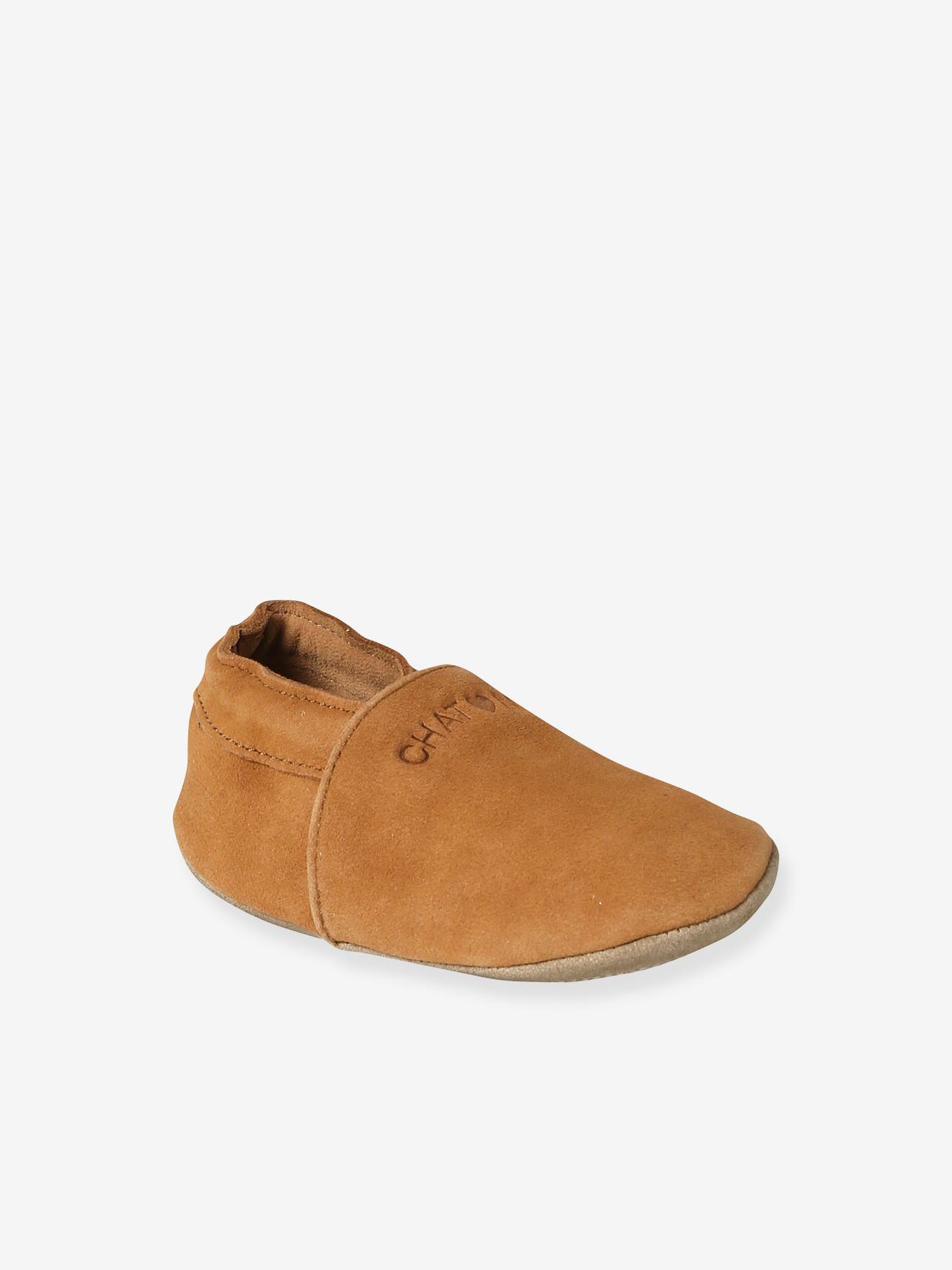 Chaussons élastiqués en cuir souple bébé chocolat
