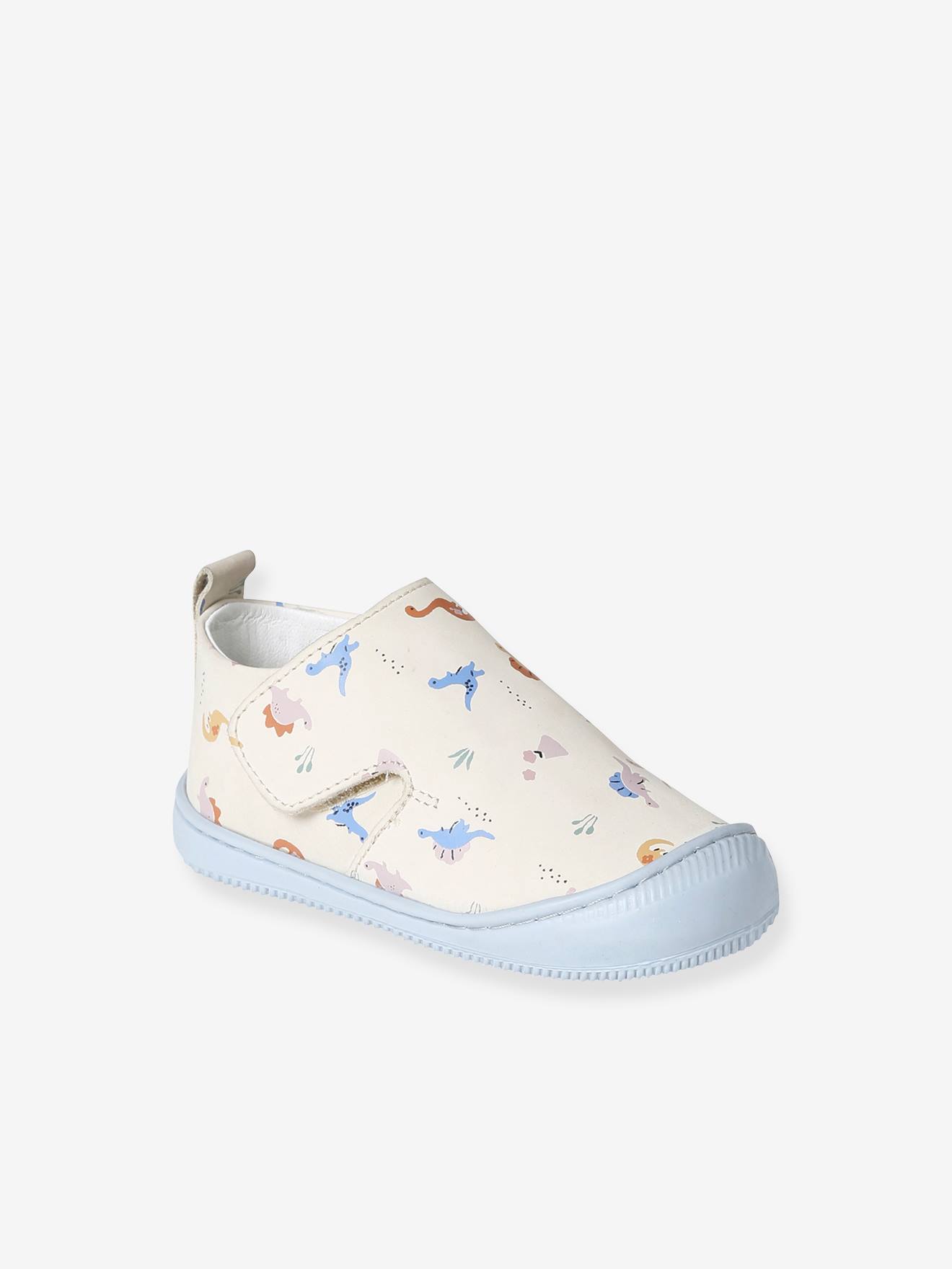 Chaussons scratchés bébé en cuir souple bleu grisé